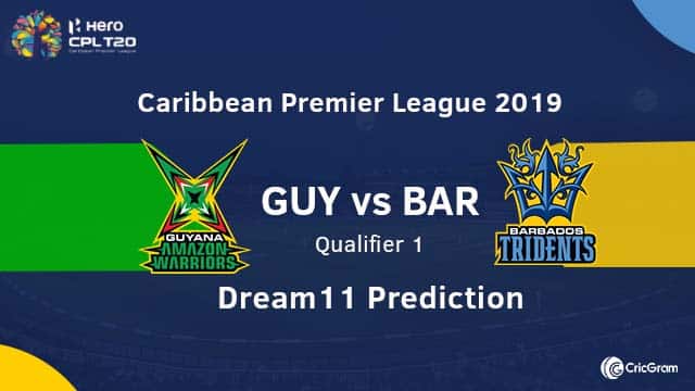 GGUY vs BAR Dream11 Team Prediction Preview Top Picks Qualifier 1 CPL 2019UY vs BAR Dream11 Team Prediction Preview Top Picks Qualifier 1 CPL 2019