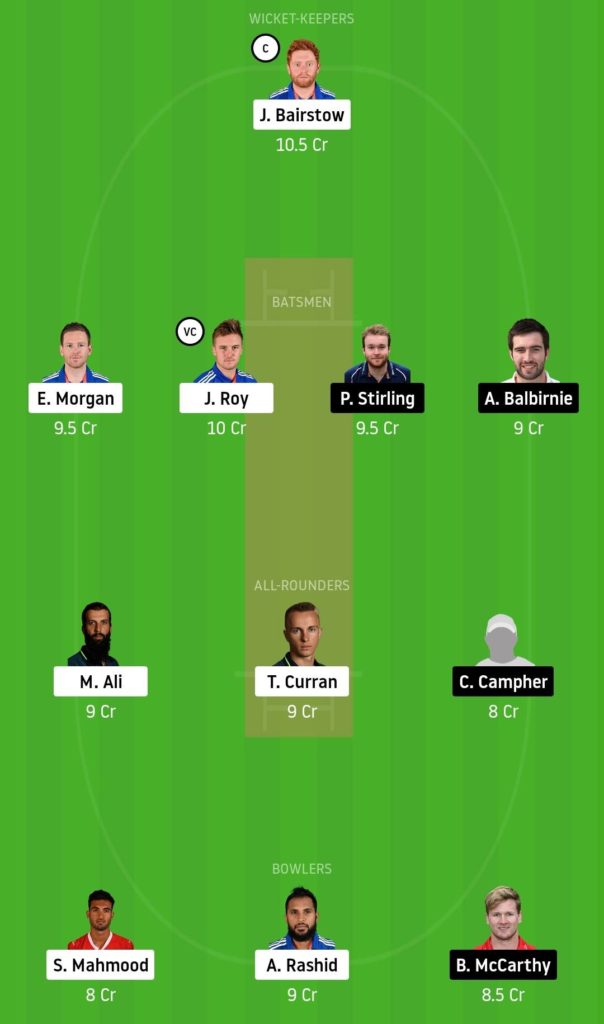 ENG vs IRE Dream11 Team 1st ODI
