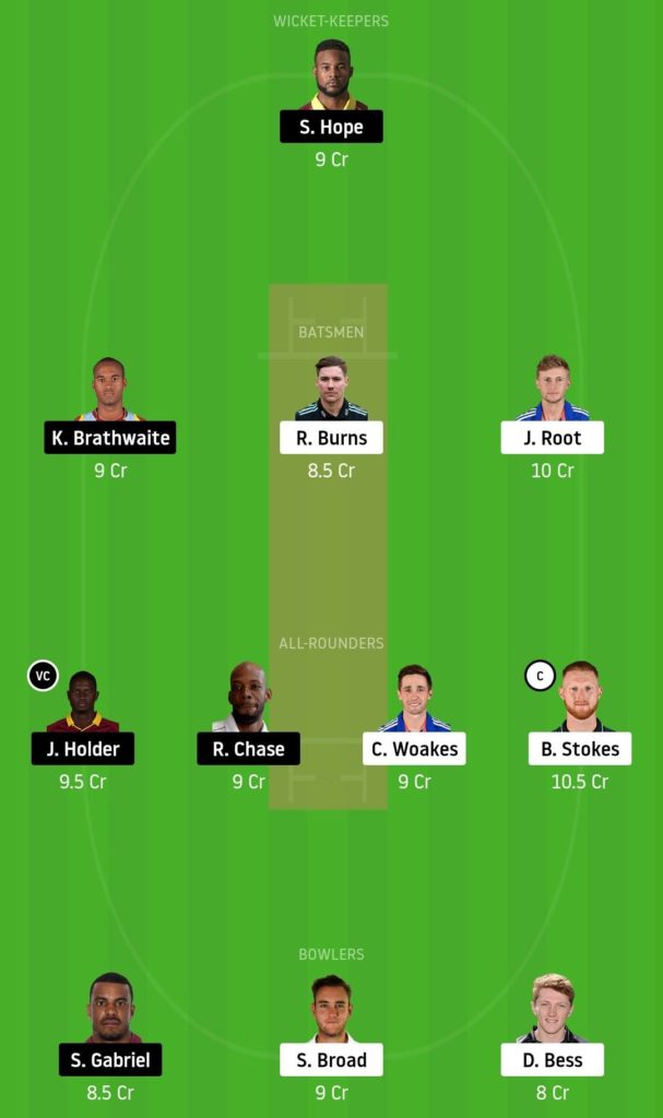ENG vs WI Dream11 Team for 2nd Test Match