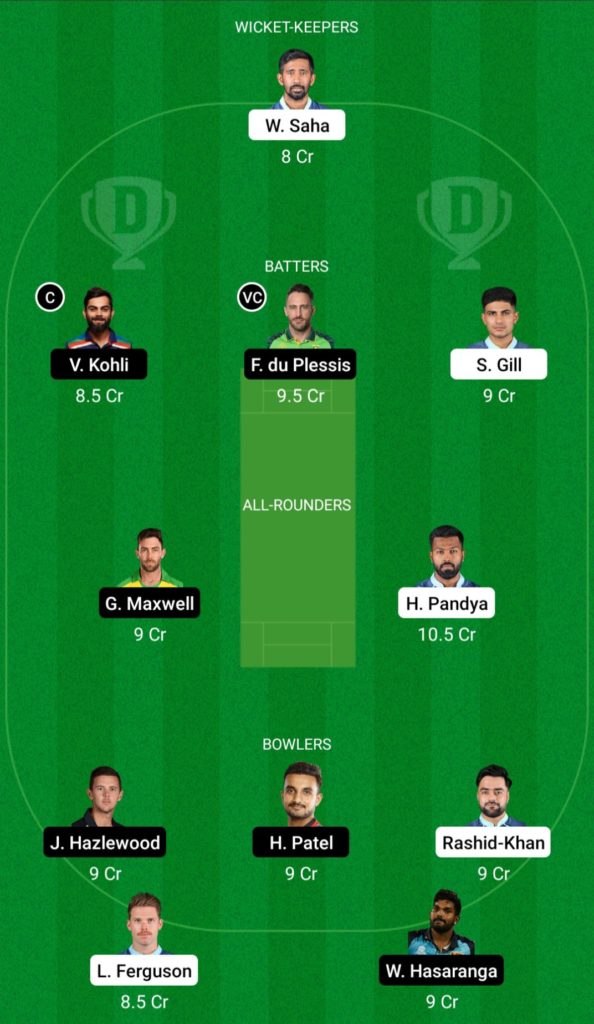 GT vs RCB Dream 11 Prediction for today match