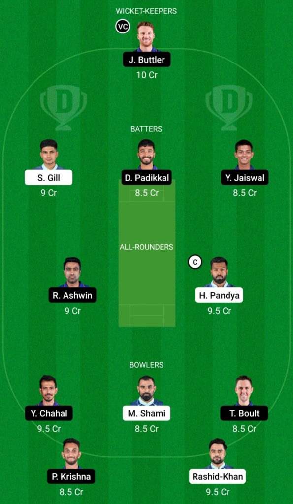 GT vs RR Dream11 Team for today match