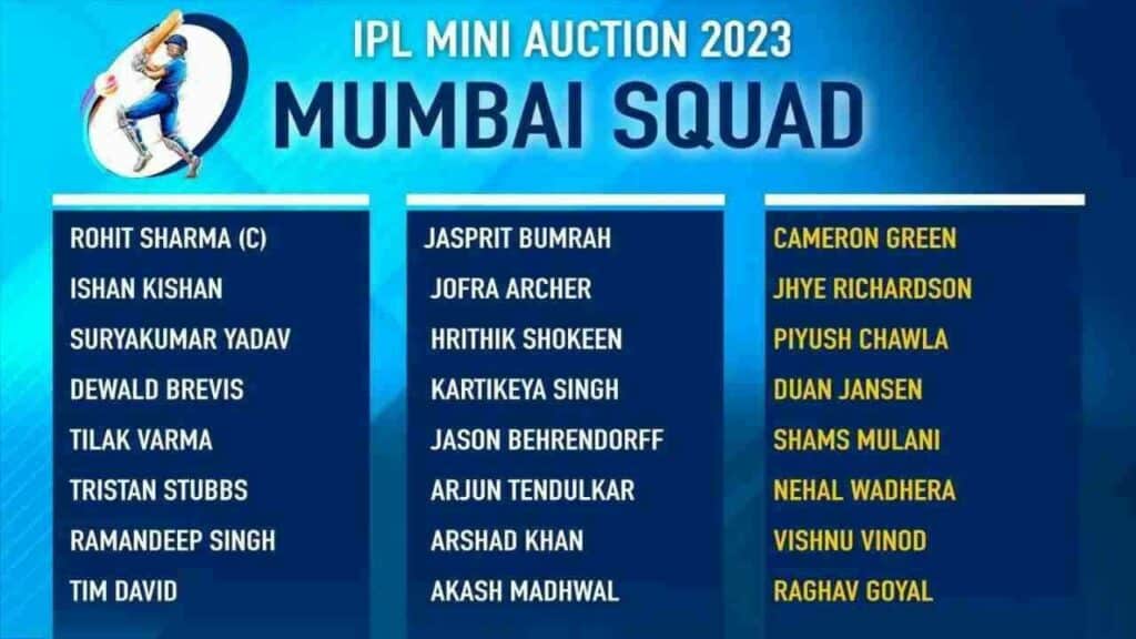 MI Players List for IPL 2023