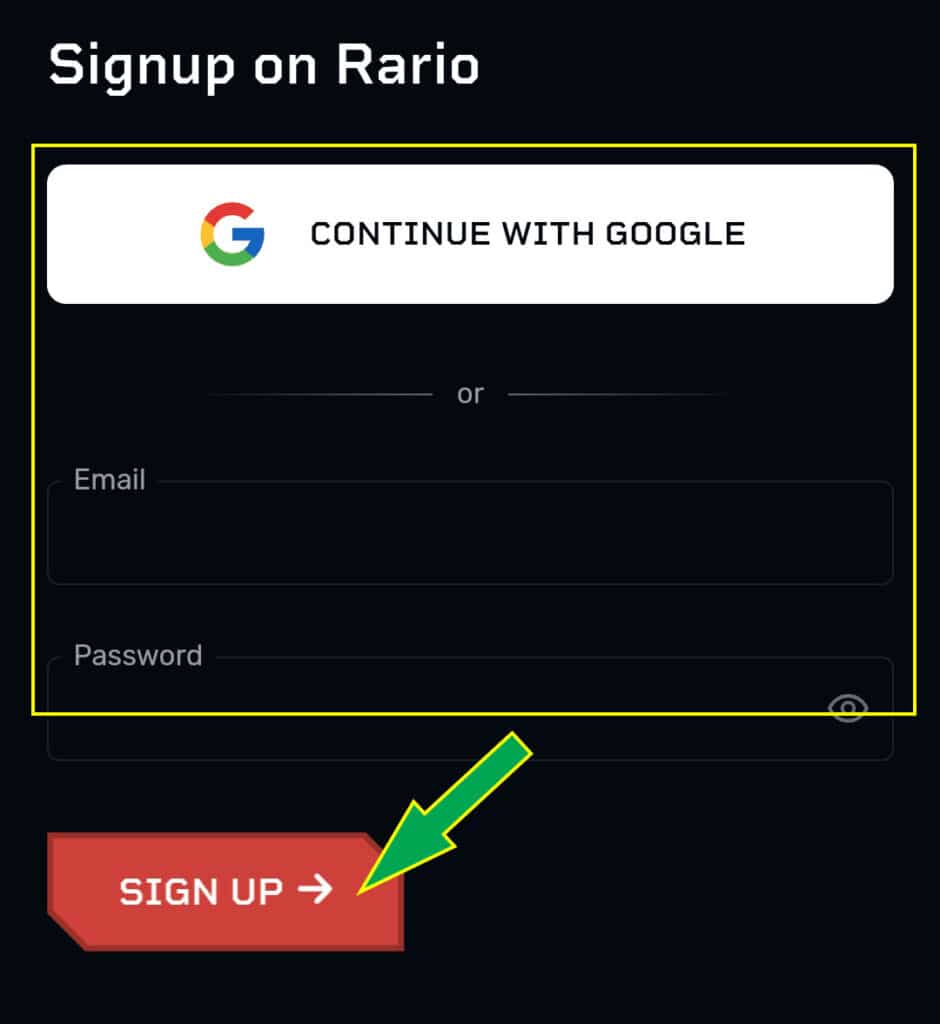 Rario-SignUP EMAIL