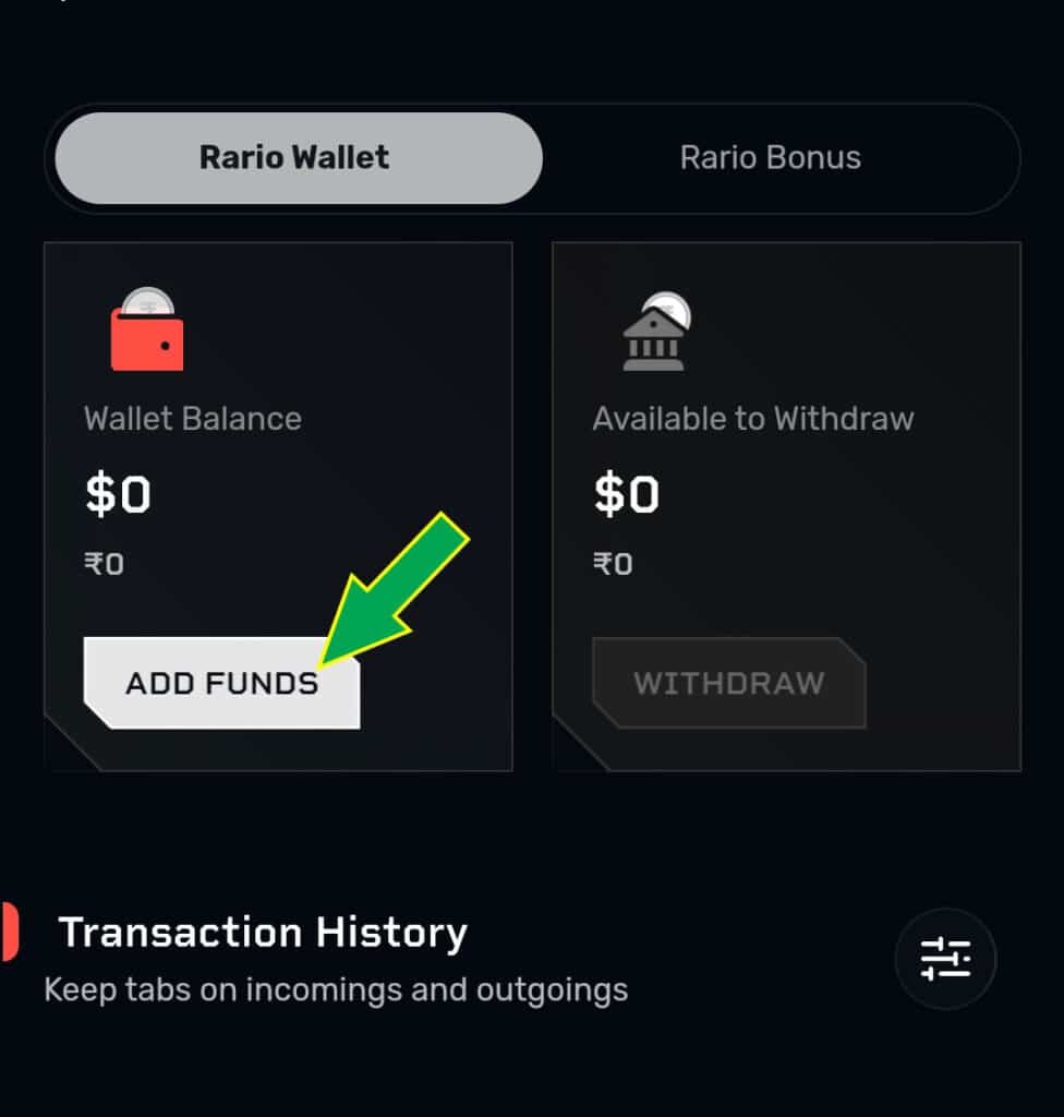 Rario app fund add process