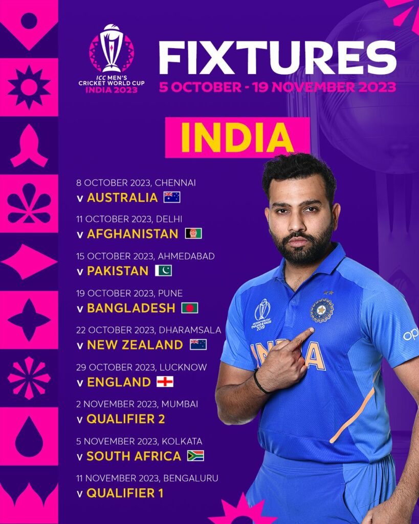 India ODI World Cup 2023 Schedule