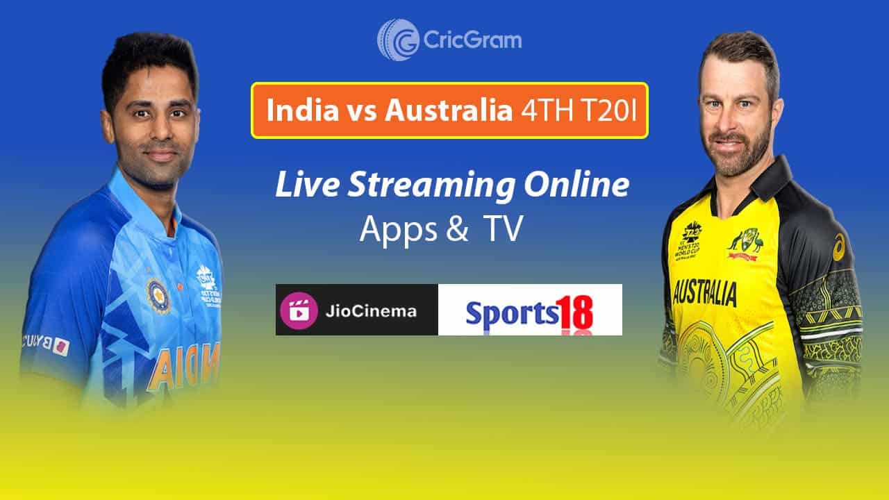 India vs Australia Live Streaming Free TV, Jiocinema, 4th T20I CricGram