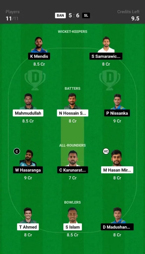 BAN vs SL Dream11 Prediction 1st ODI