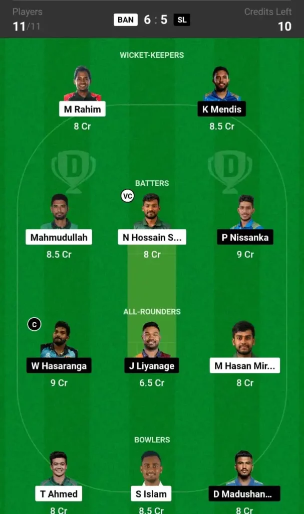 BAN vs SL Dream11 Team 2nd ODI