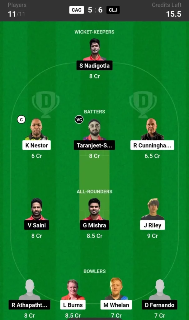 CAG vs CLJ Dream11 Team 3rd Match