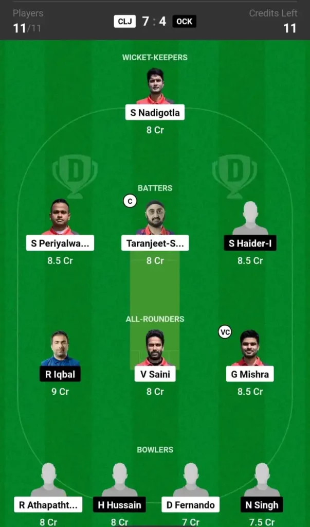 CLJ vs OCK Dream11 Team 1st Match