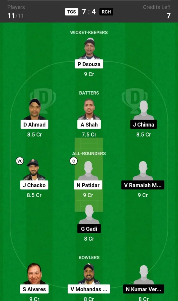 TGS vs RCH Dream11 Team