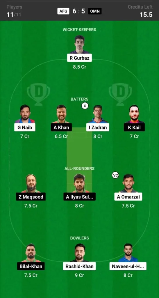 AFG vs OMN Dream11 Team