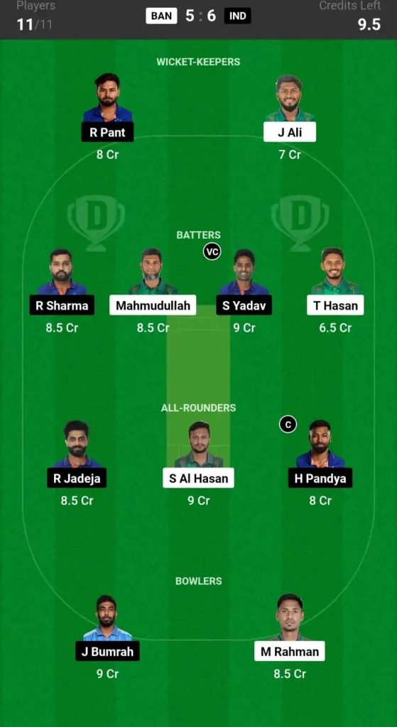 BAN vs IND Dream11 Team