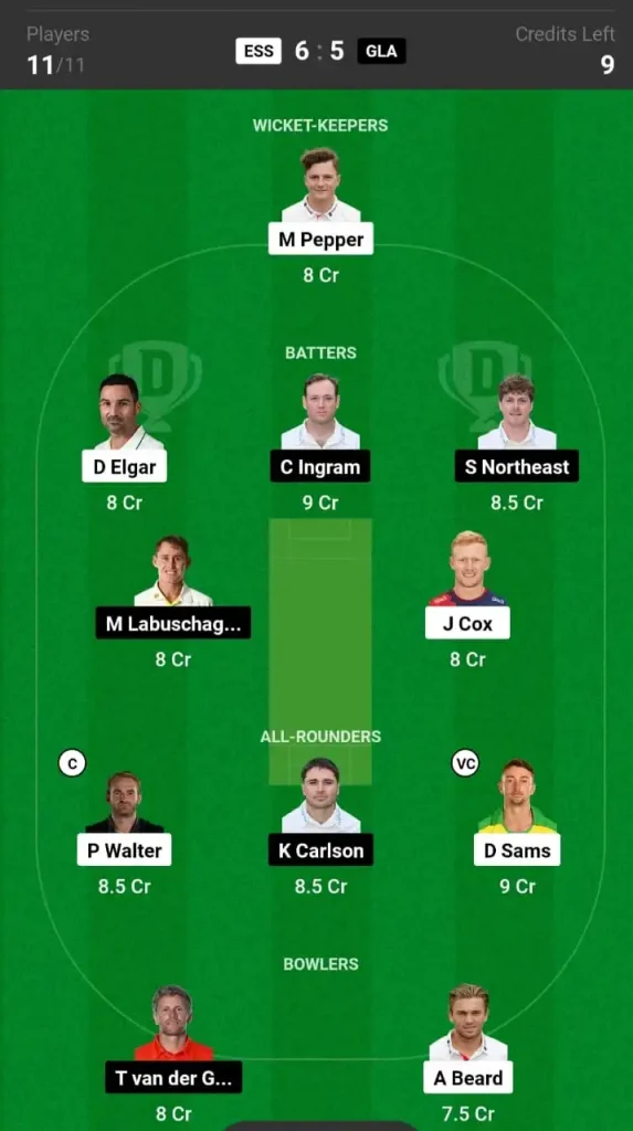 ESS vs GLA Dream11 Team