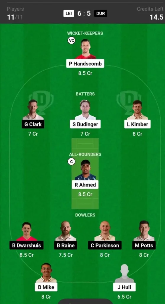 LEI vs DUR Dream11 Team