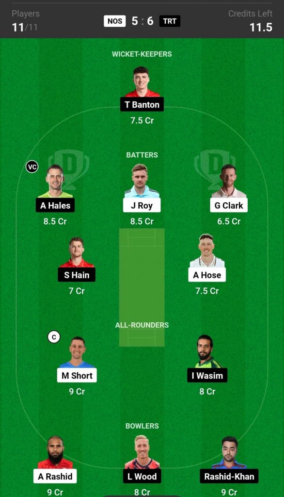 NOS vs TRT Dream11 Team