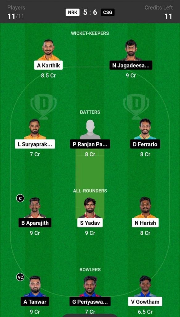 NRK vs CSG Dream11 Team