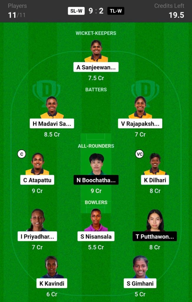 SL-W vs TL-W Dream11 Team